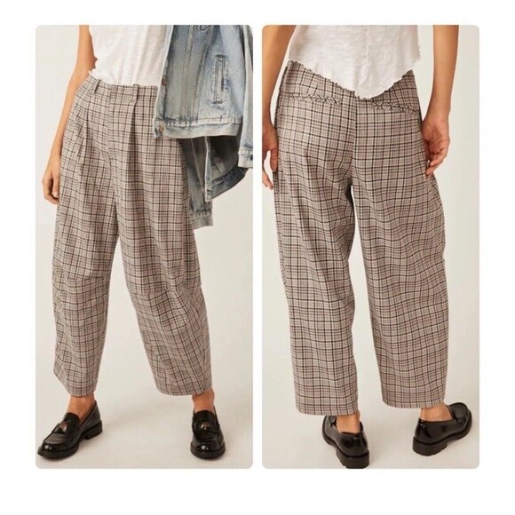 Free People Barrel Pants Turning Point Trouser Solid Mustard Brown sz 6 NWOT - Picture 6 of 8